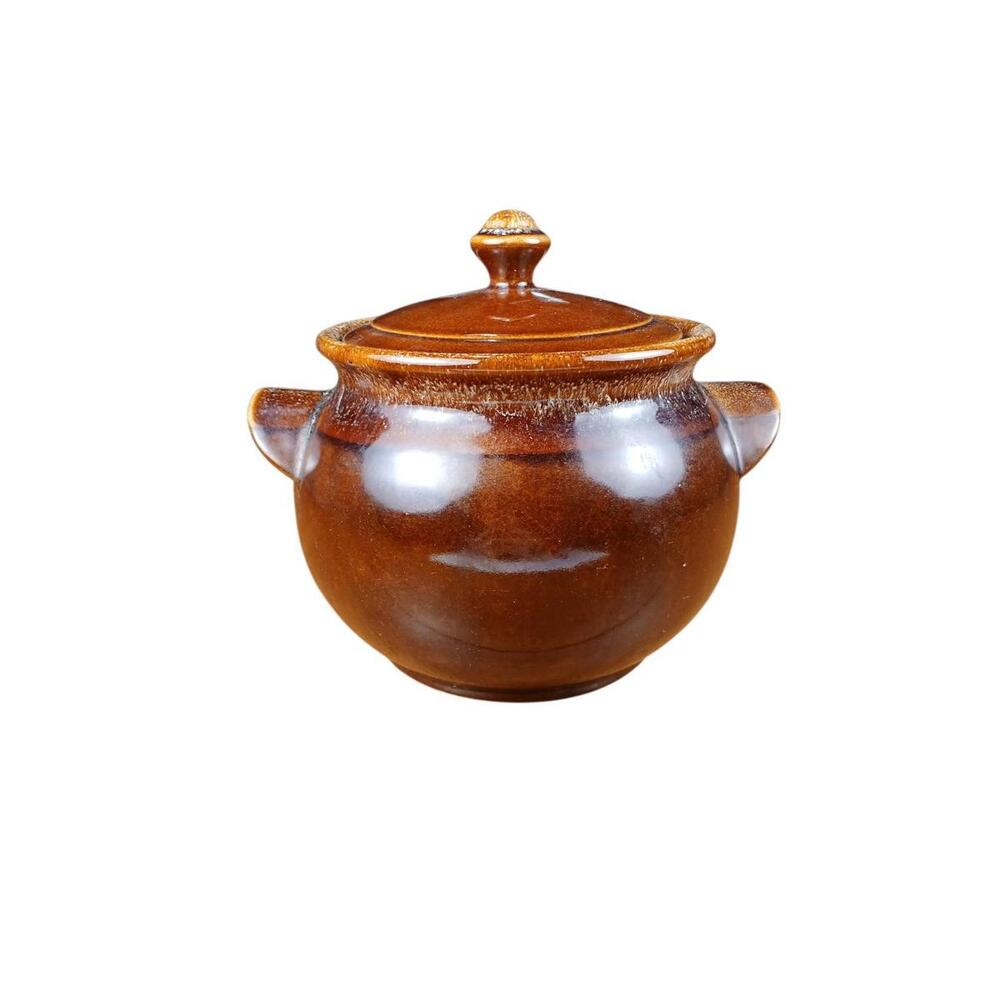 Vintage Brown Glazed Ceramic Cookie Jar Rustic Farmhouse Mid-Century